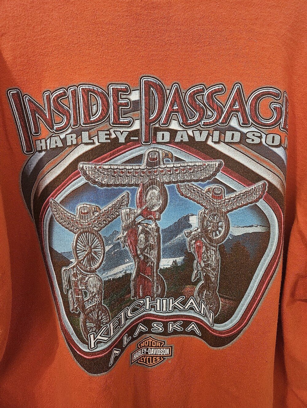 Harley-Davidson XL long sleeve orange shirt Ketchikan Alaska